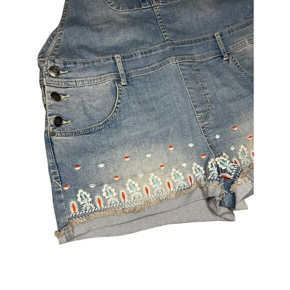 American Rag Juniors 11 Jean Shortalls Overalls Embroidered Floral - Picture 2 of 6